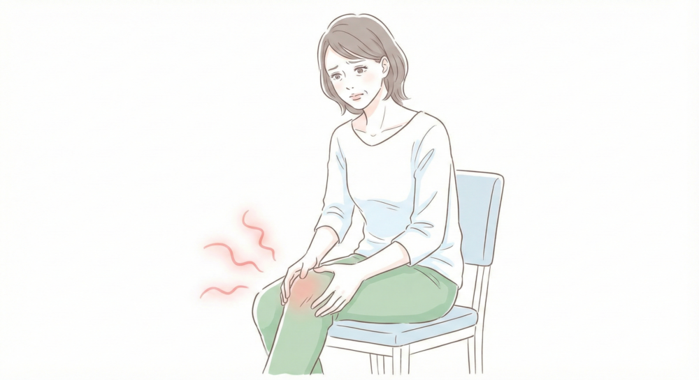 膝に痛みがあってつま先と膝の向きが違う女性