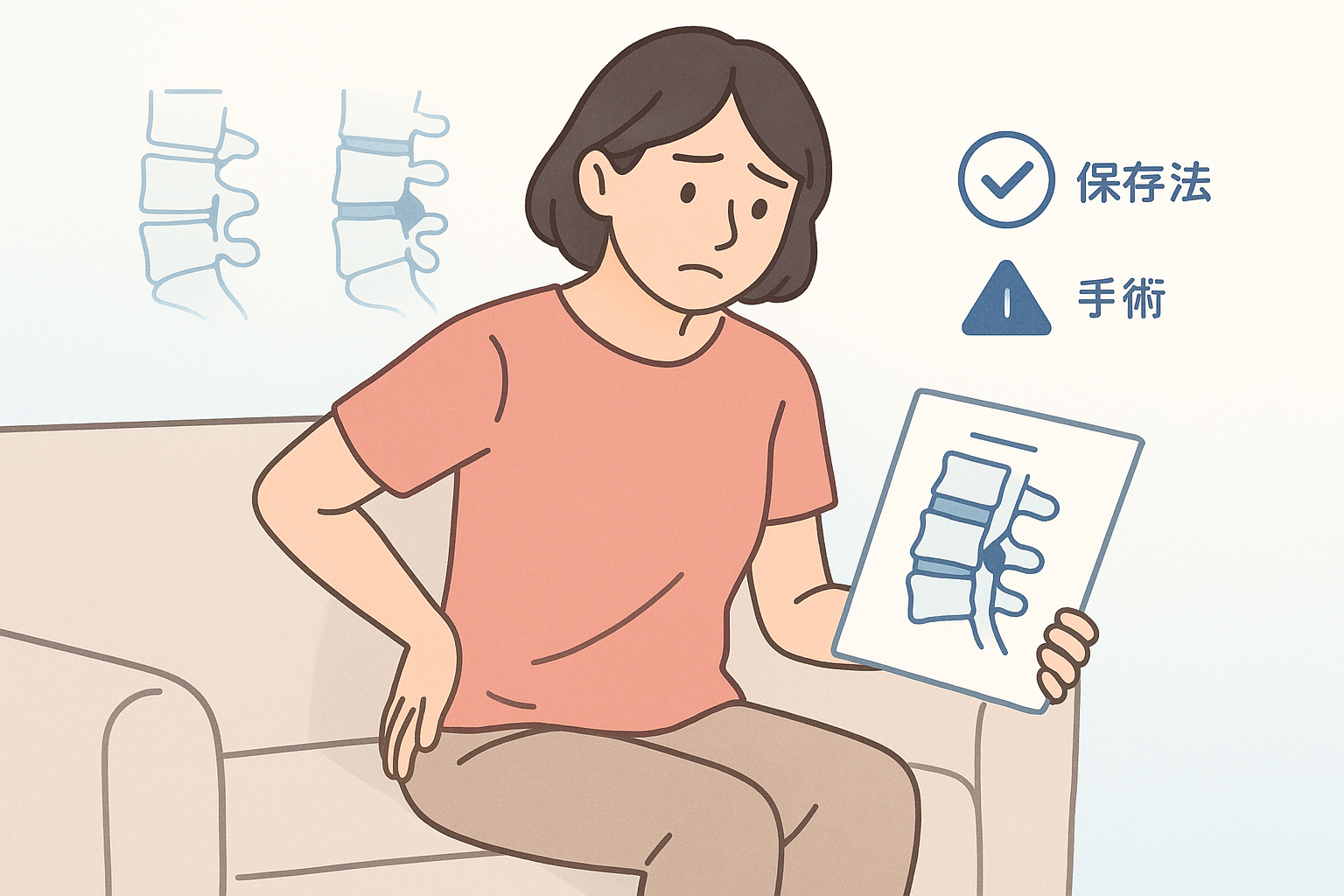 腰椎椎間板ヘルニアと保存療法のイメージ