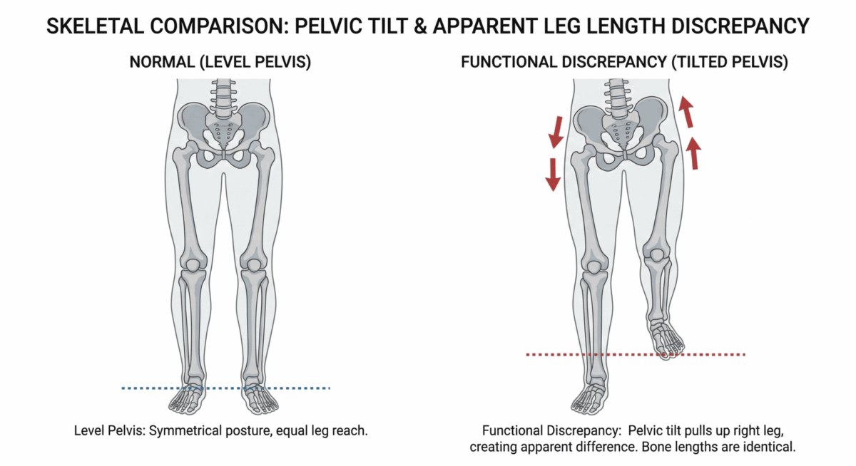 骨盤の傾きによる脚長差の図解