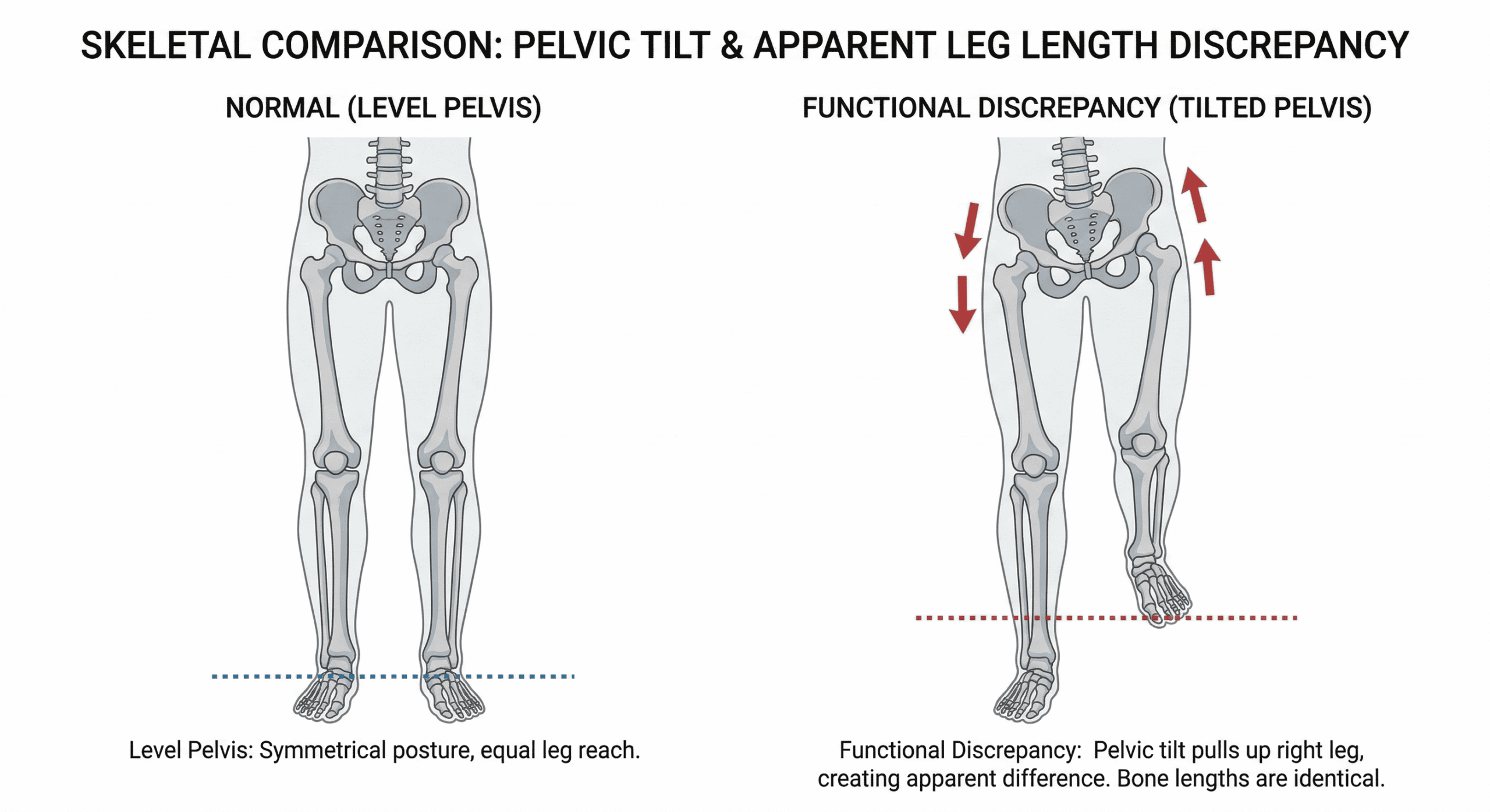 骨盤の傾きによる脚長差の図解
